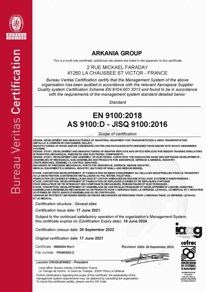 Arkania Group - Certification EN 9100